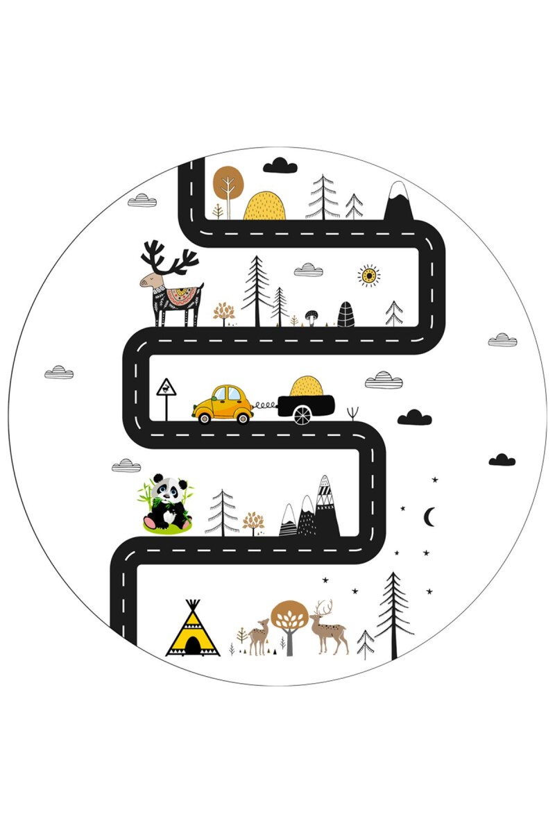 Frenda Home Yol Desenli Kaymaz Deri Taban Yıkanabilir Yuvarlak Çocuk Oyun Halısı Beyaz - Frenda