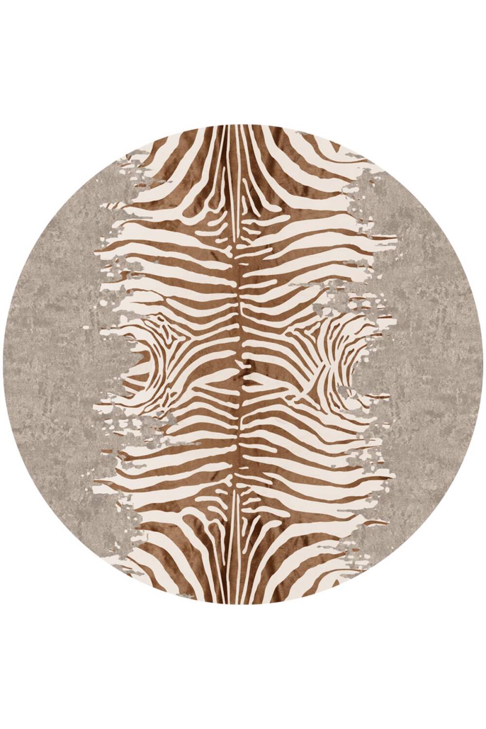 Frenda Home Zebra Desen Kaymaz Deri Taban Yuvarlak Halı Bej - 1