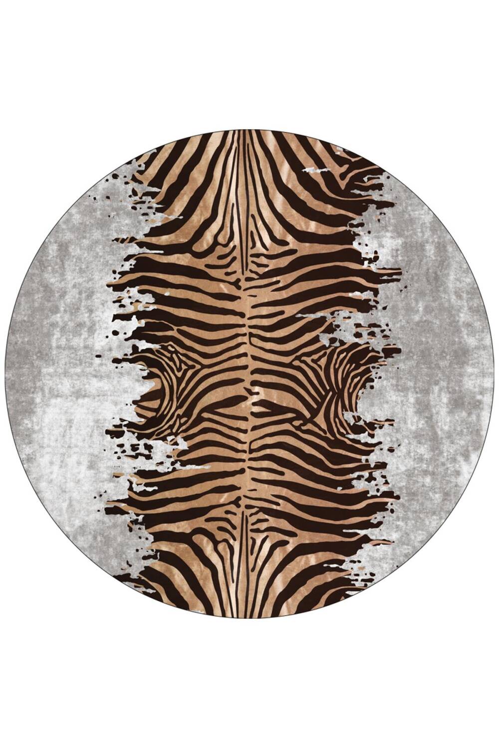 Frenda Home Zebra Desen Kaymaz Deri Taban Yuvarlak Halı Gri - 1