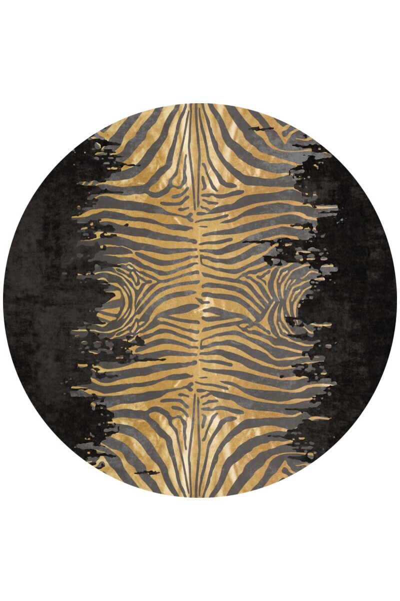 Frenda Home Zebra Desen Kaymaz Deri Taban Yuvarlak Halı Siyah - Frenda