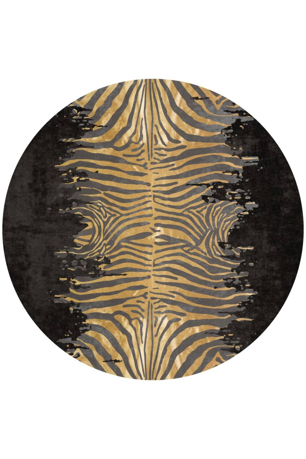 Frenda Home Zebra Desen Kaymaz Deri Taban Yuvarlak Halı Siyah - 1