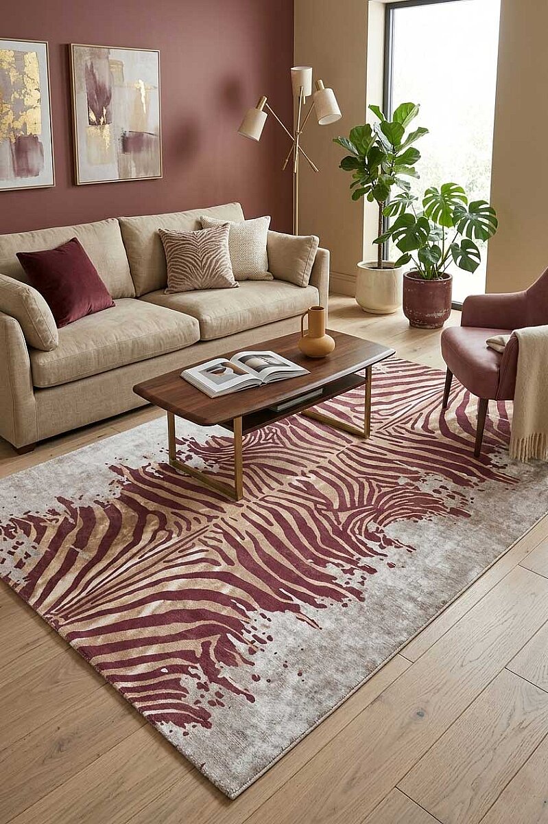 Frenda Home Zebra Desen Pamuk Taban Baskılı Halı Kahve - Frenda