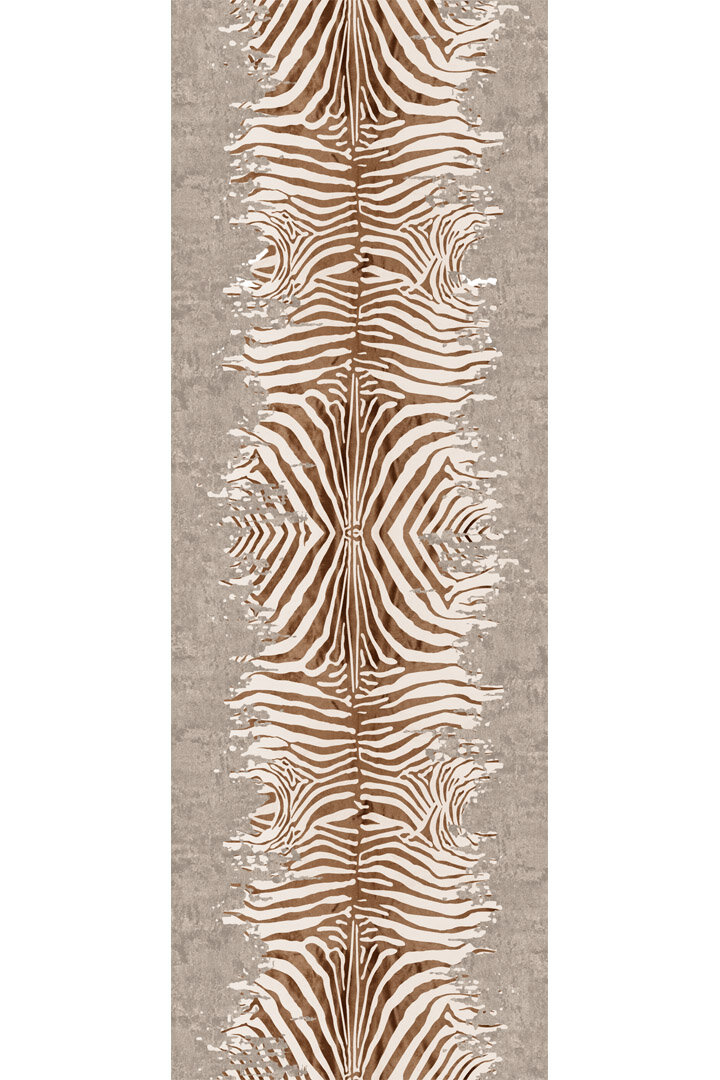 Frenda Home Zebra Desen Pamuk Taban Baskılı Kesme Yolluk Halı Bej - 2
