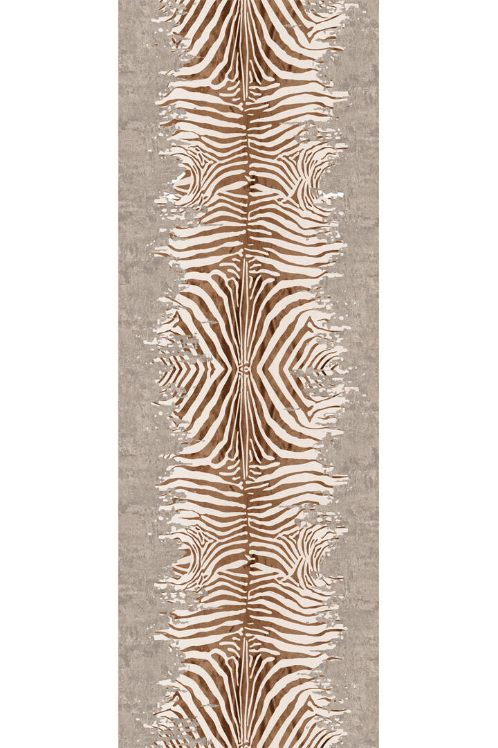 Frenda Home Zebra Desen Pamuk Taban Baskılı Kesme Yolluk Halı Bej - 2