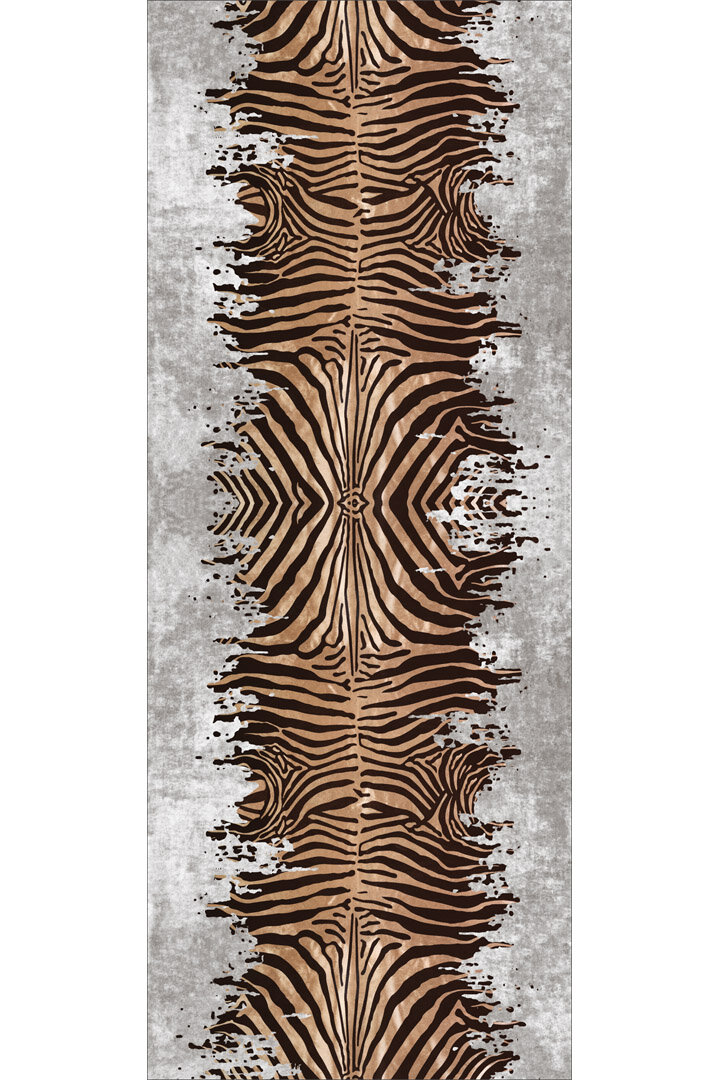 Frenda Home Zebra Desen Pamuk Taban Baskılı Kesme Yolluk Halı Gri - 3