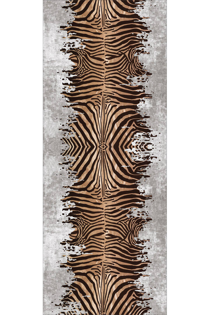 Frenda Home Zebra Desen Pamuk Taban Baskılı Kesme Yolluk Halı Gri - 3