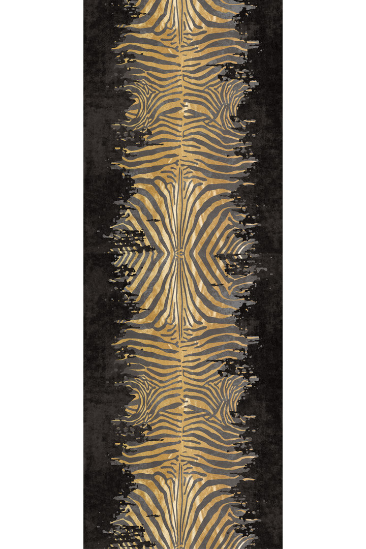 Frenda Home Zebra Desen Pamuk Taban Baskılı Kesme Yolluk Halı Siyah 