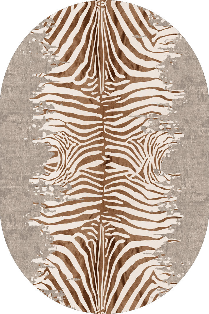 Frenda Home Zebra Desen Pamuk Taban Baskılı Oval Halı Bej 