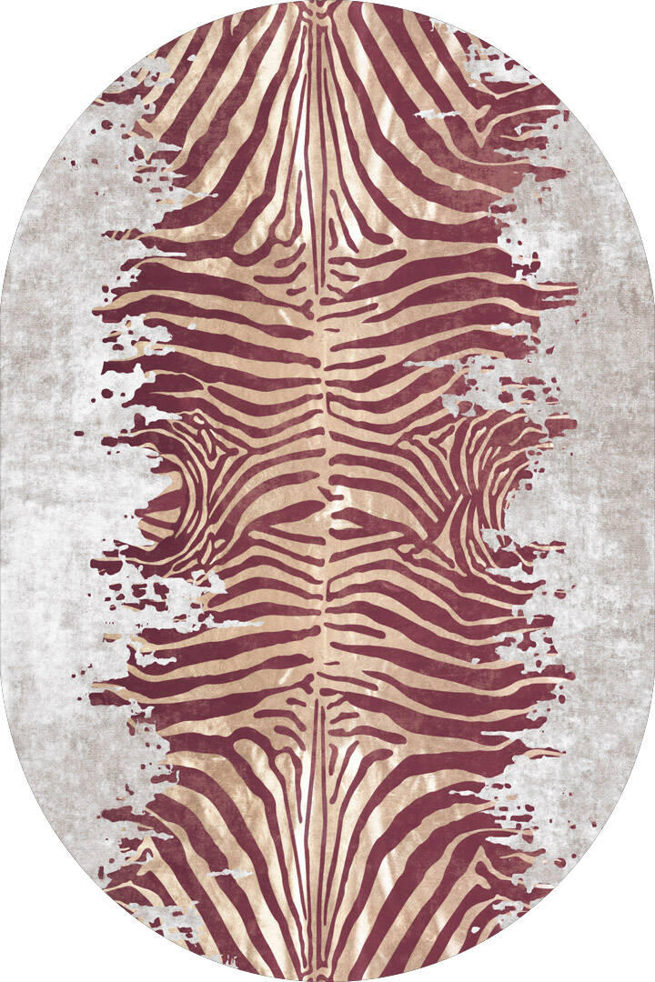 Frenda Home Zebra Desen Pamuk Taban Baskılı Oval Halı Kahve - 1
