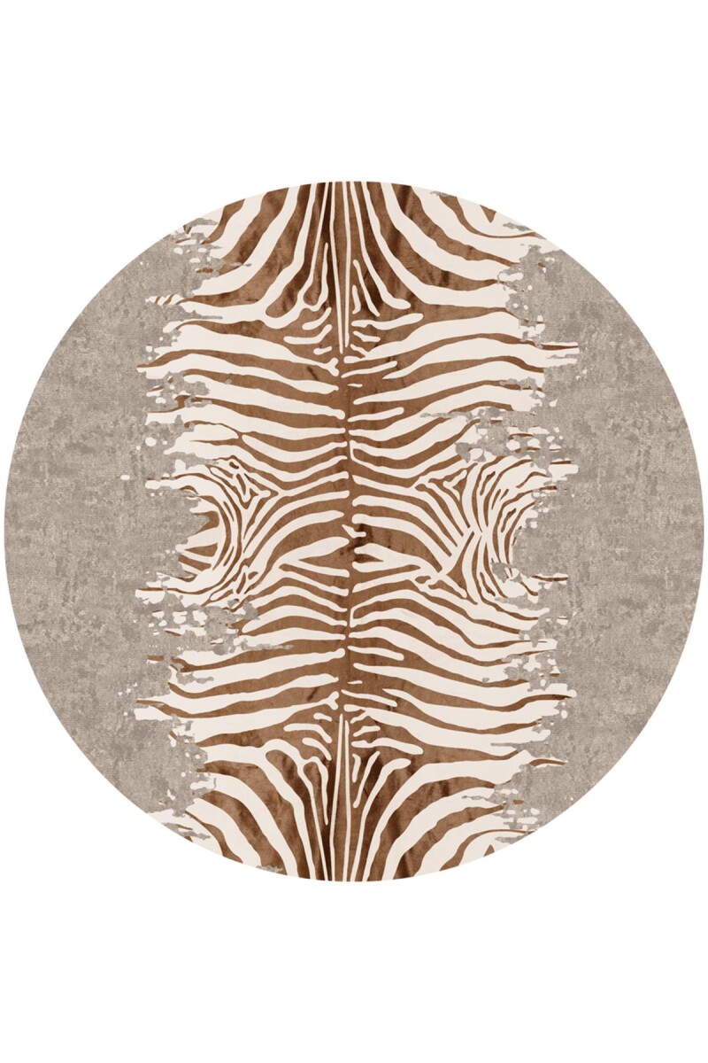 Frenda Home Zebra Desen Pamuk Taban Baskılı Yuvarlak Halı Bej 