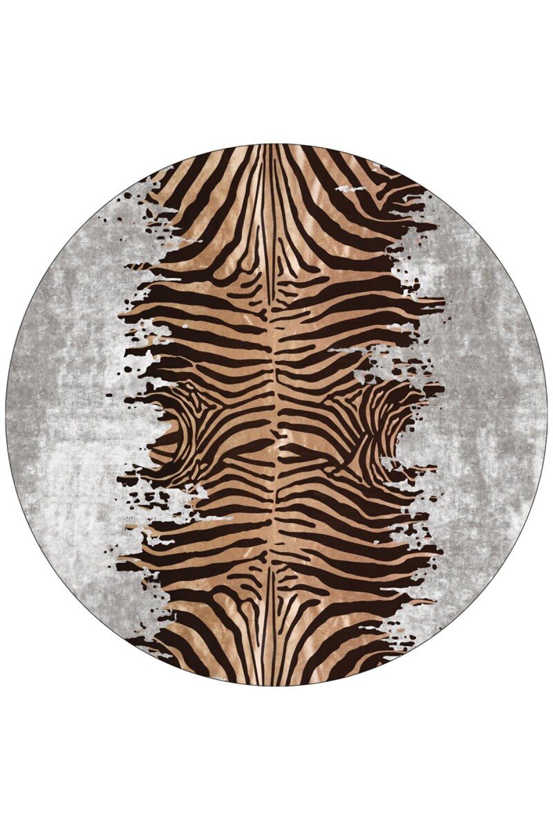 Frenda Home Zebra Desen Pamuk Taban Baskılı Yuvarlak Halı Gri 