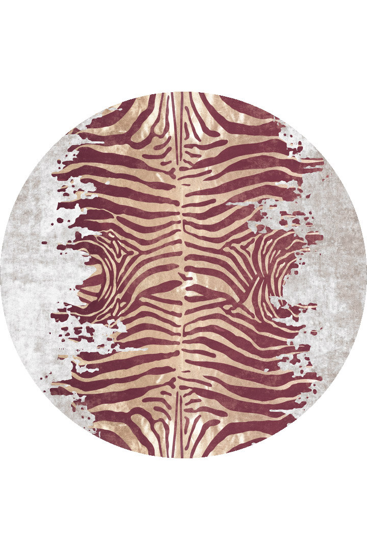 Frenda Home Zebra Desen Pamuk Taban Baskılı Yuvarlak Halı Kahve - Frenda
