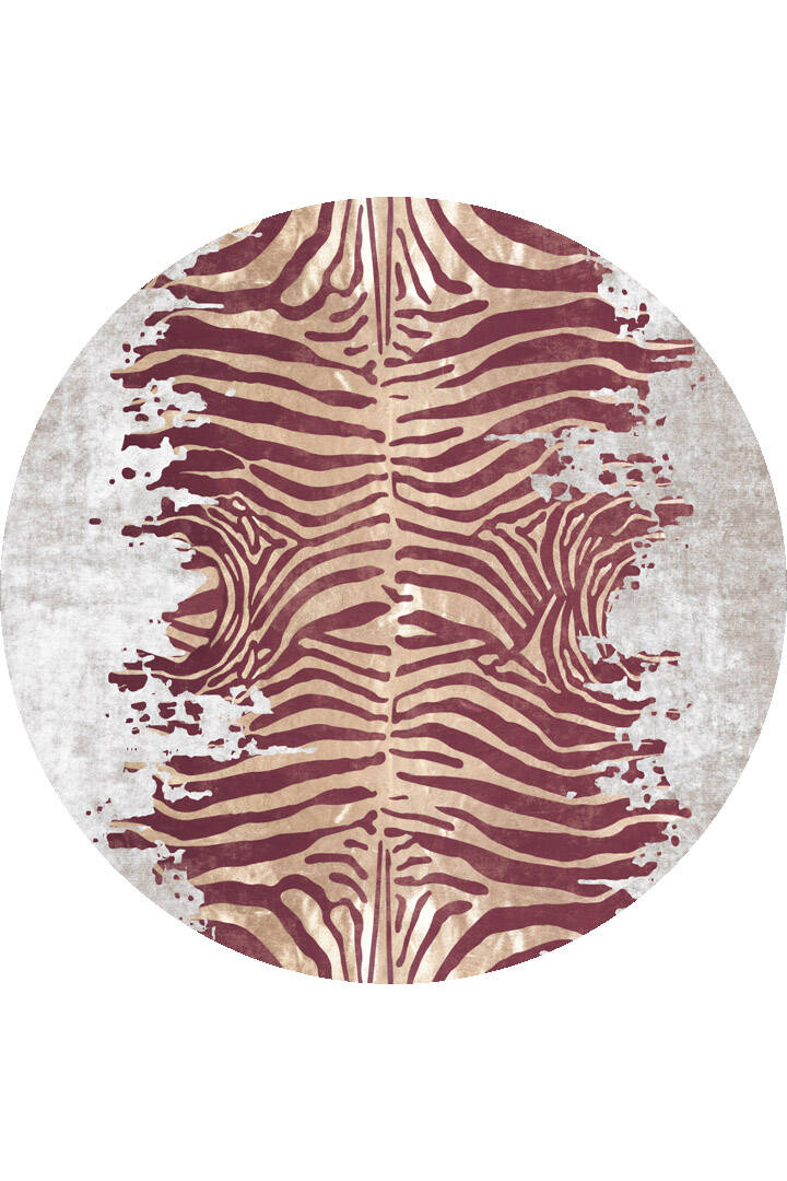 Frenda Home Zebra Desen Pamuk Taban Baskılı Yuvarlak Halı Kahve - 1