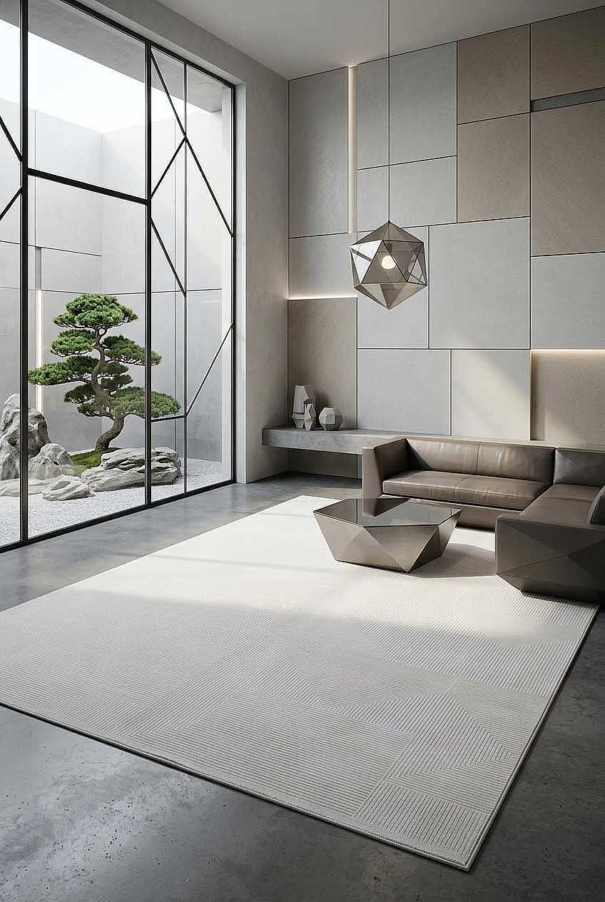 Geometrik Abstract Desenli Prato İpeksi Lüks Viskon Halı Pr03 Gri
