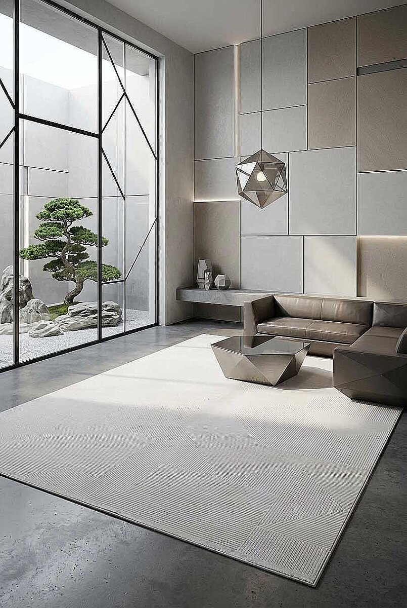 Geometrik Abstract Desenli Prato İpeksi Lüks Viskon Halı Pr03 Gri 