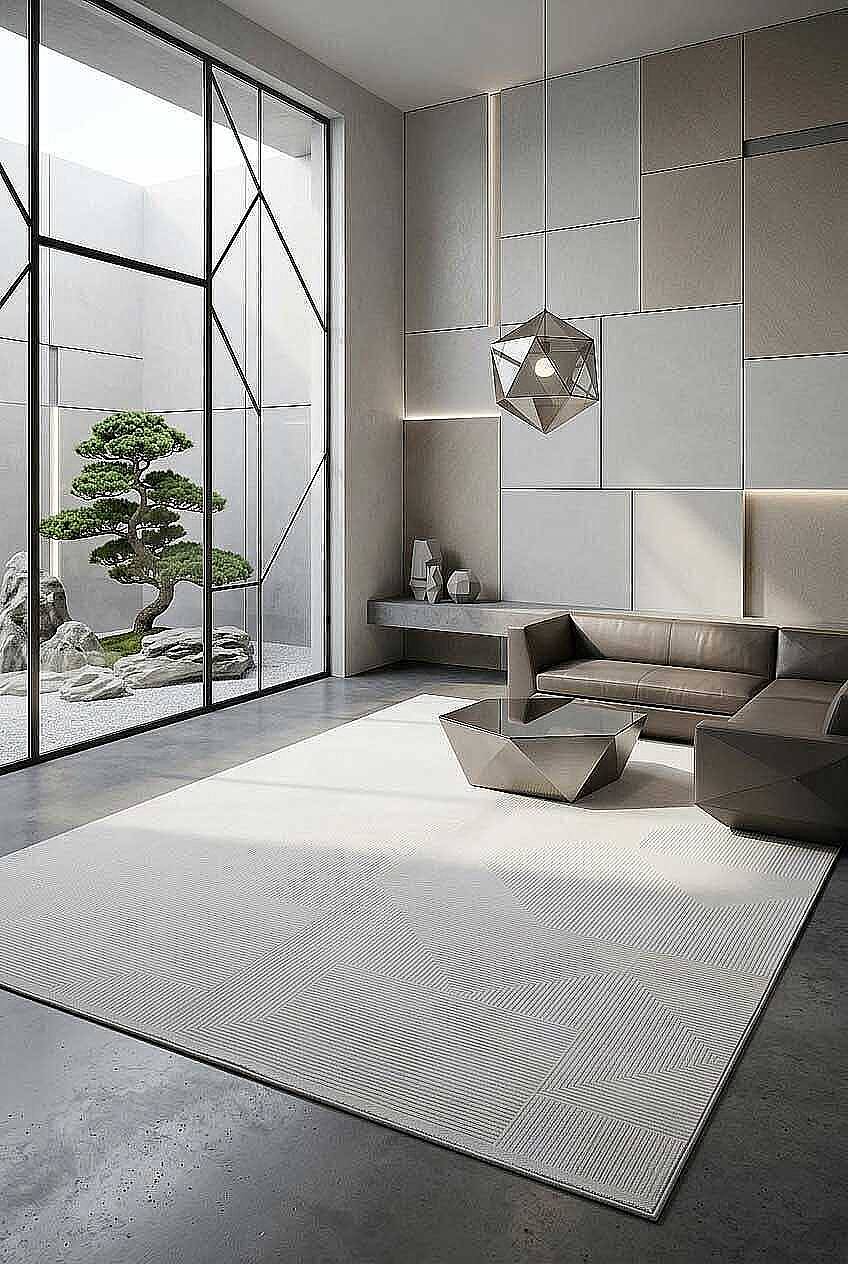 Geometrik Abstract Desenli Prato İpeksi Lüks Viskon Halı Pr03 Gri - 1