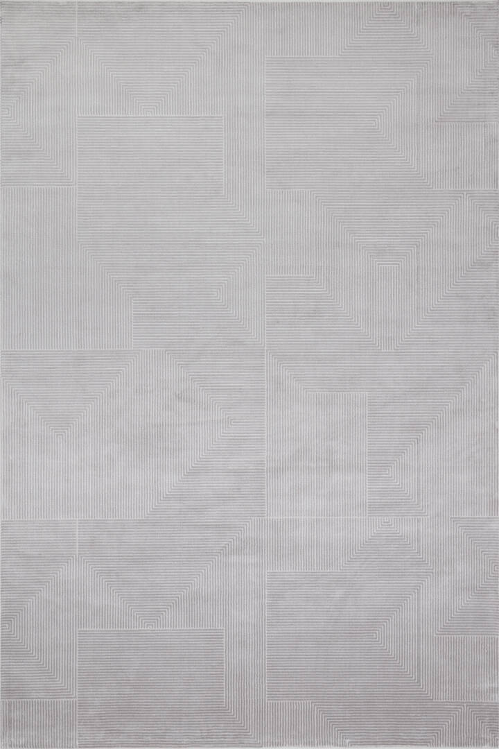 Geometrik Abstract Desenli Prato İpeksi Lüks Viskon Halı Pr04 Gri - 1