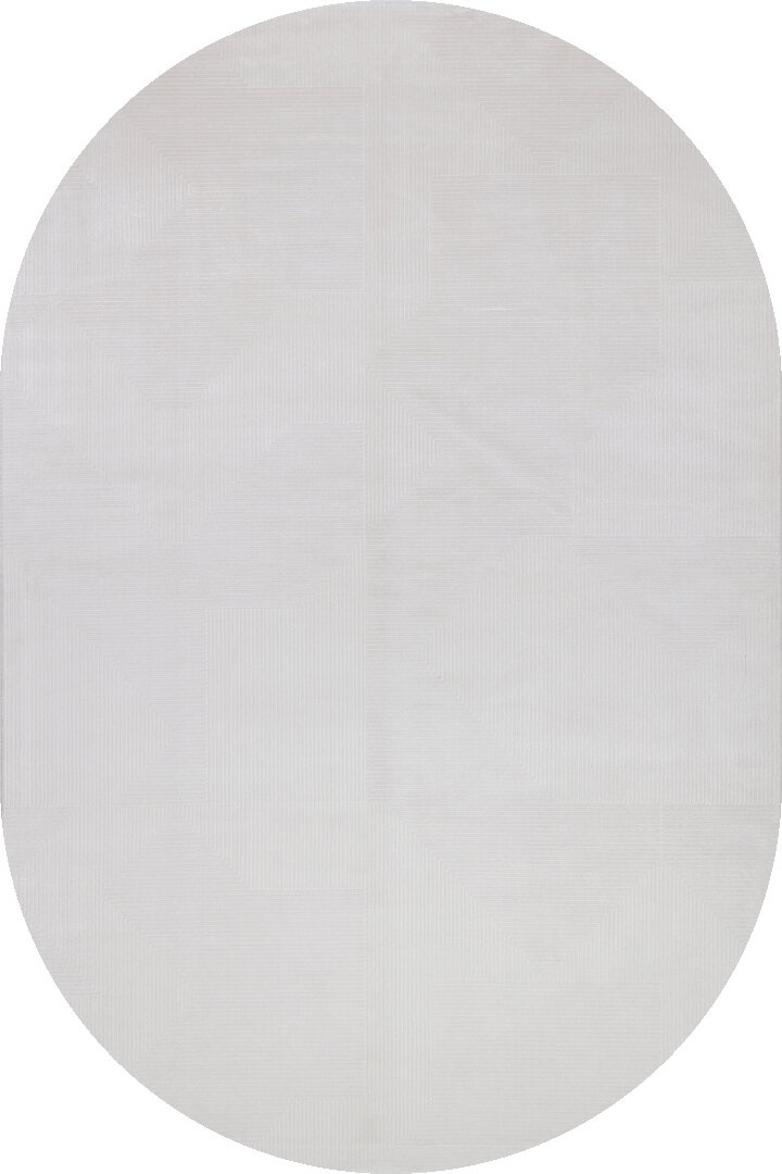 Geometrik Abstract Desenli Prato İpeksi Lüks Viskon Oval Halı Pr03 Gri 