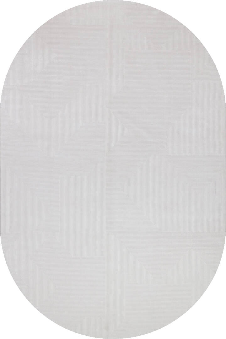 Geometrik Abstract Desenli Prato İpeksi Lüks Viskon Oval Halı Pr03 Gri - 1