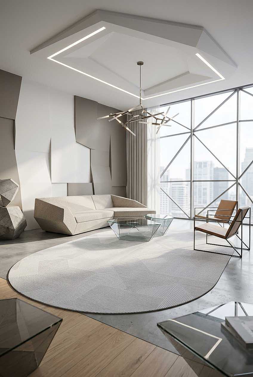Geometrik Abstract Desenli Prato İpeksi Lüks Viskon Oval Halı Pr03 Gri