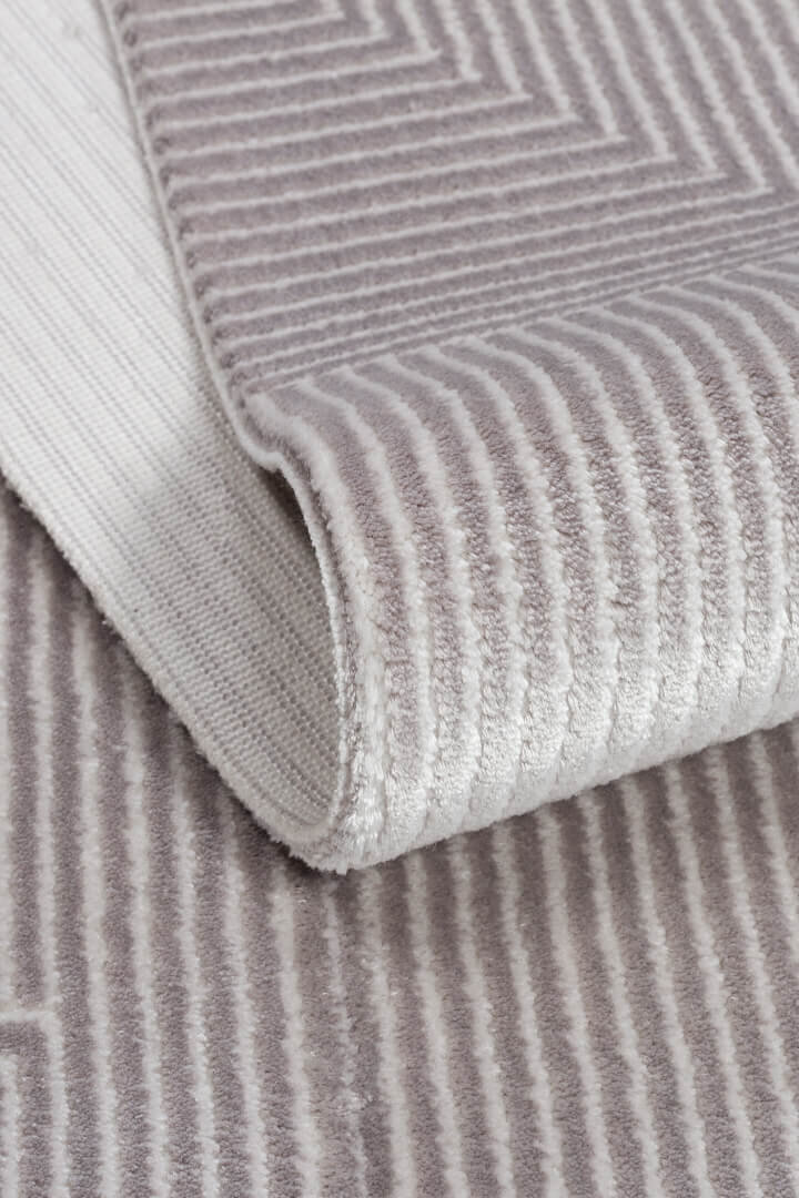 Geometrik Abstract Desenli Prato İpeksi Lüks Viskon Oval Halı Pr04 Gri - 3