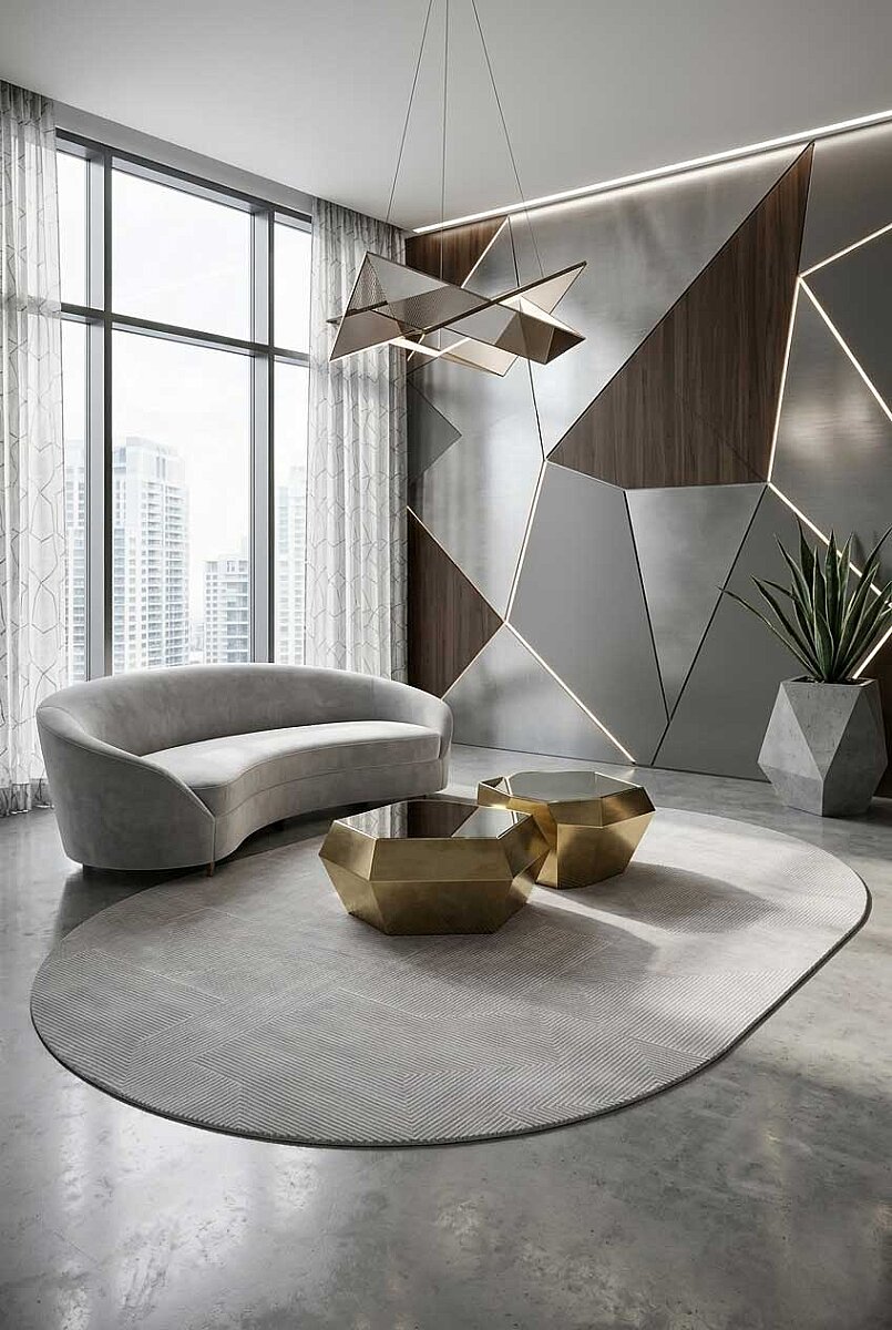 Geometrik Abstract Desenli Prato İpeksi Lüks Viskon Oval Halı Pr04 Gri - Frenda