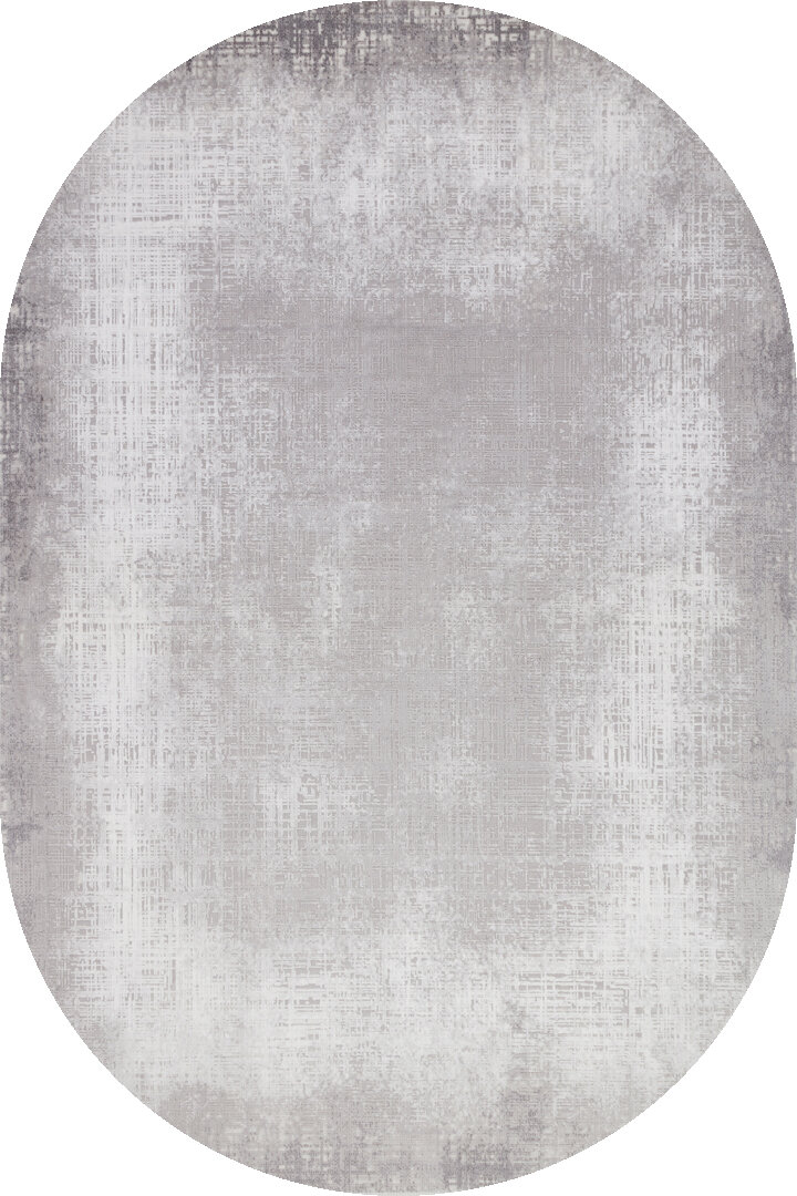 Geometrik Abstract Desenli Prato İpeksi Lüks Viskon Oval Halı Pr06 Gri 