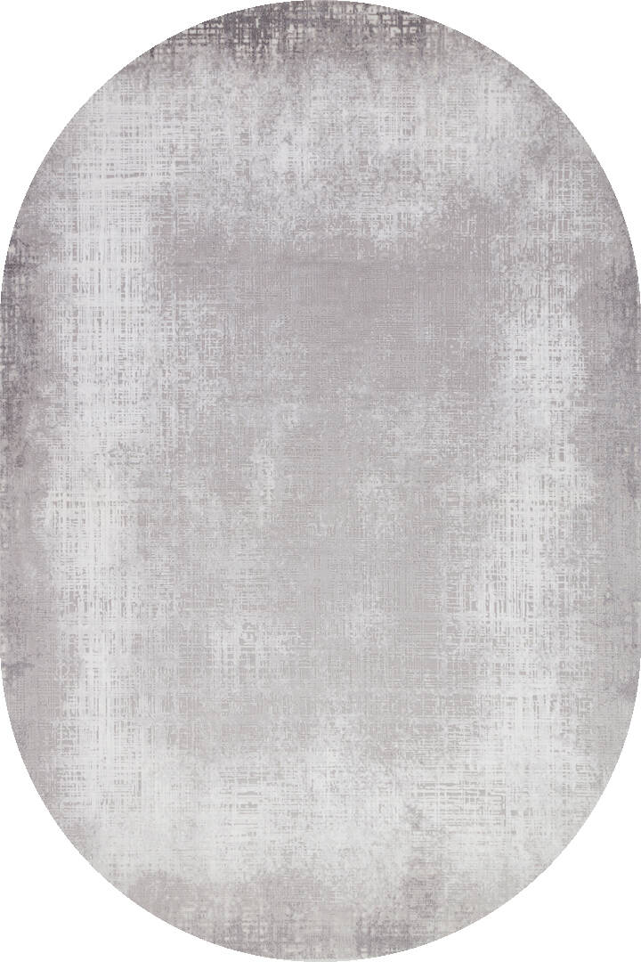 Geometrik Abstract Desenli Prato İpeksi Lüks Viskon Oval Halı Pr06 Gri - 1