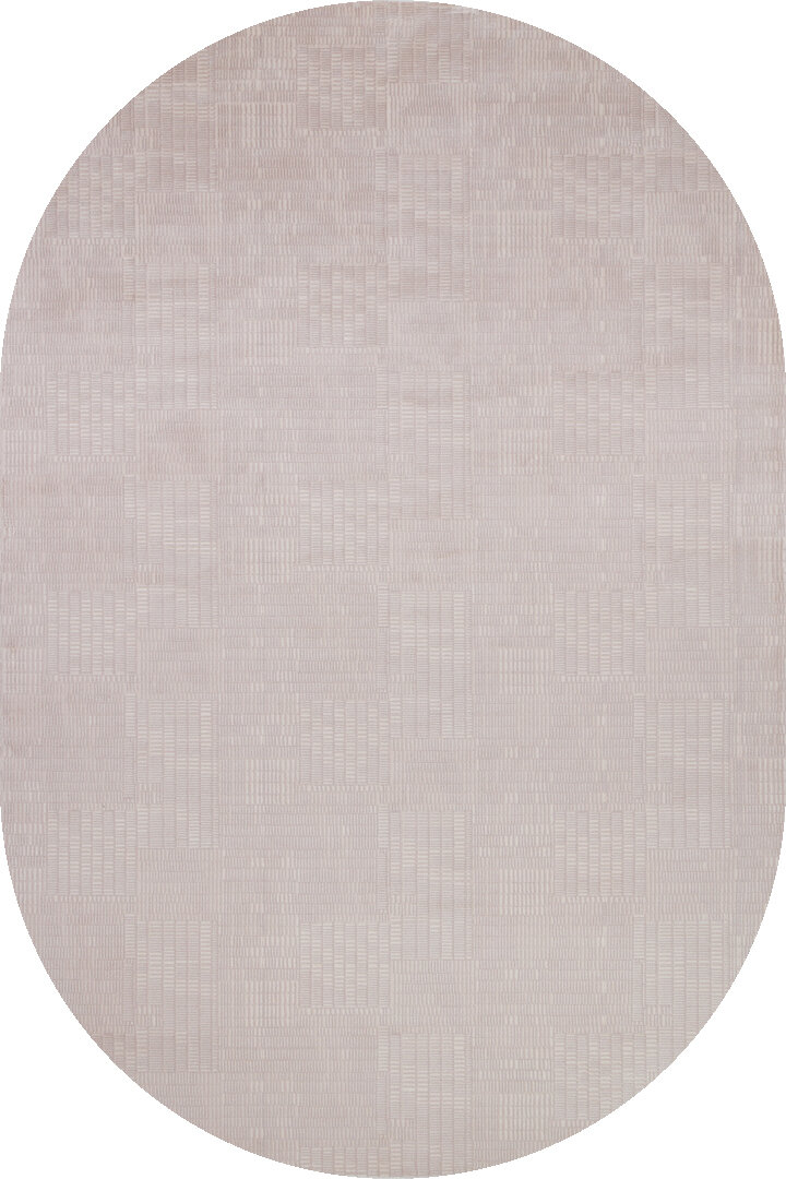 Geometrik Abstract Desenli Prato İpeksi Lüks Viskon Oval Halı Pr07 Bej 