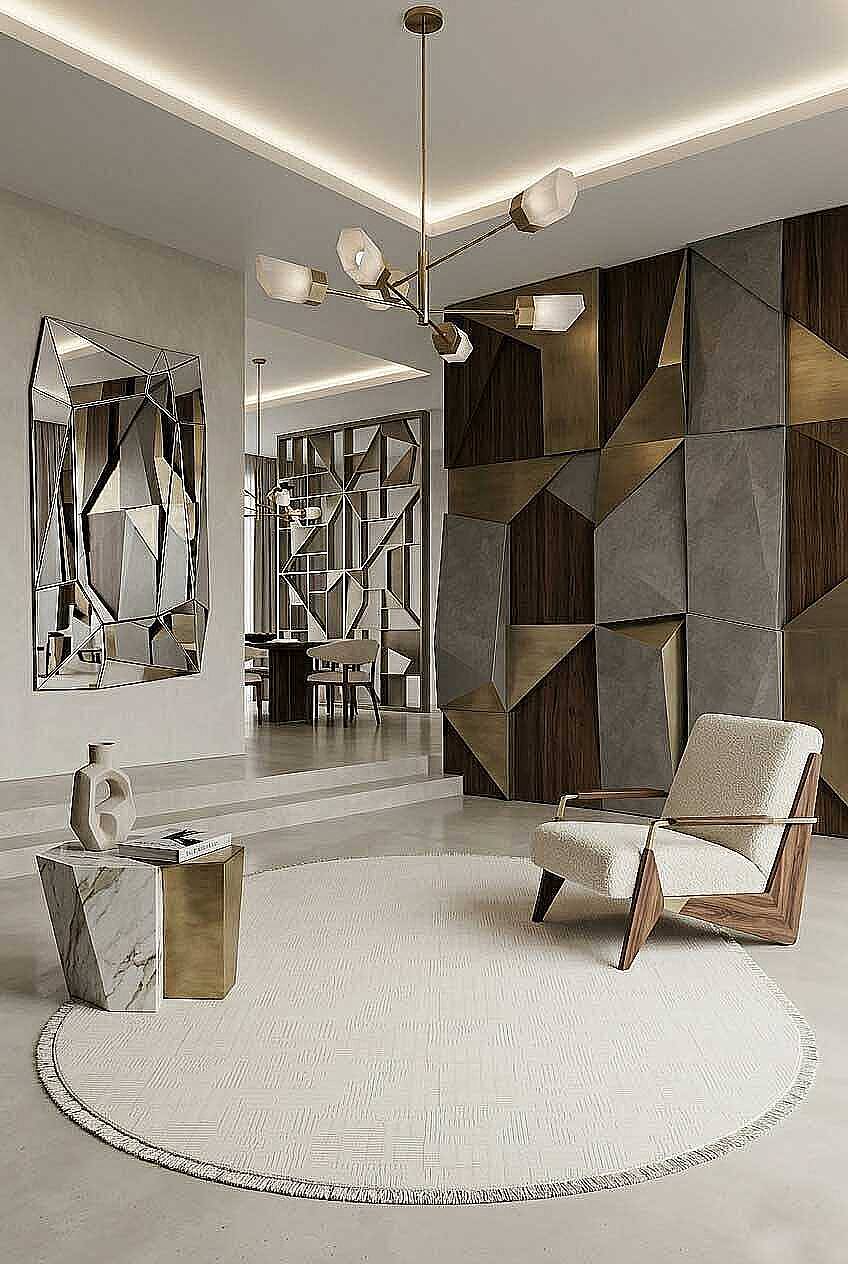 Geometrik Abstract Desenli Prato İpeksi Lüks Viskon Oval Halı Pr08 Gri - 1