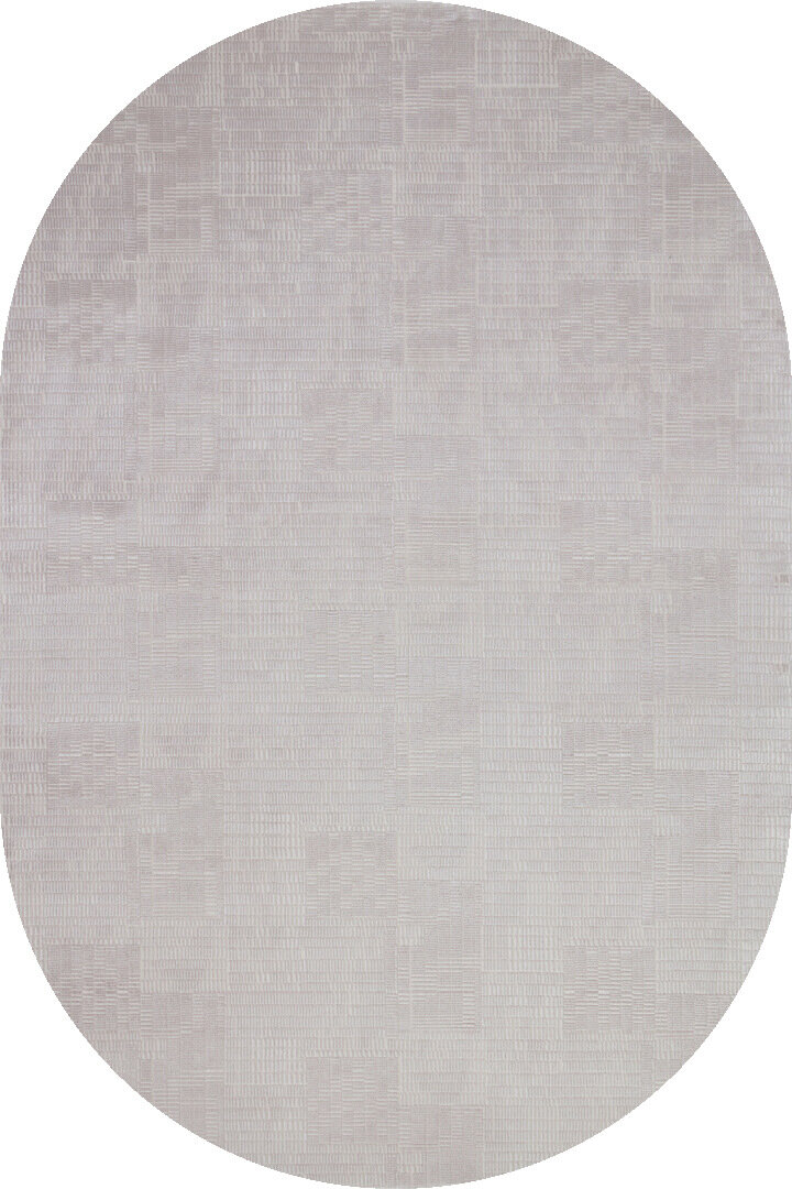 Geometrik Abstract Desenli Prato İpeksi Lüks Viskon Oval Halı Pr09 Gri 