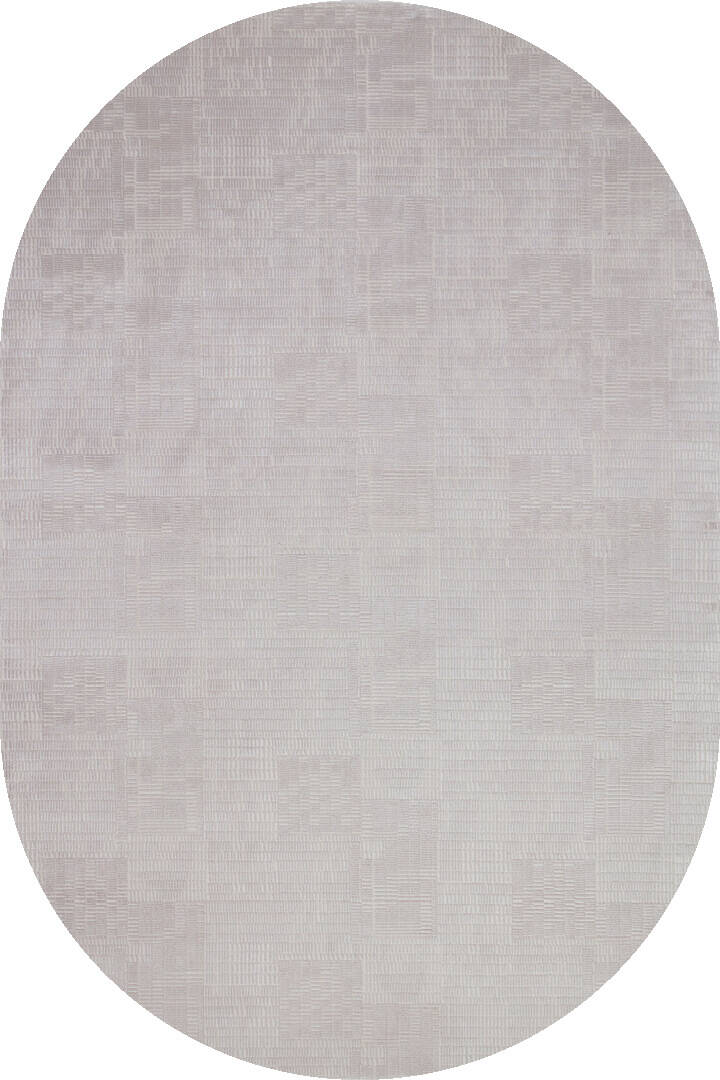 Geometrik Abstract Desenli Prato İpeksi Lüks Viskon Oval Halı Pr09 Gri - 1
