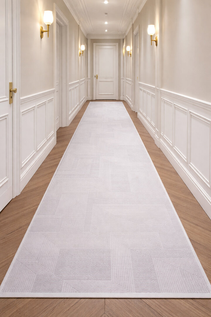 Geometrik Abstract Desenli Prato İpeksi Lüks Viskon Yolluk Özel Ölçü Kesme Halı Pr03 Gri 