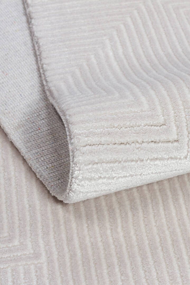 Geometrik Abstract Desenli Prato İpeksi Lüks Viskon Yolluk Özel Ölçü Kesme Halı Pr03 Gri - 5