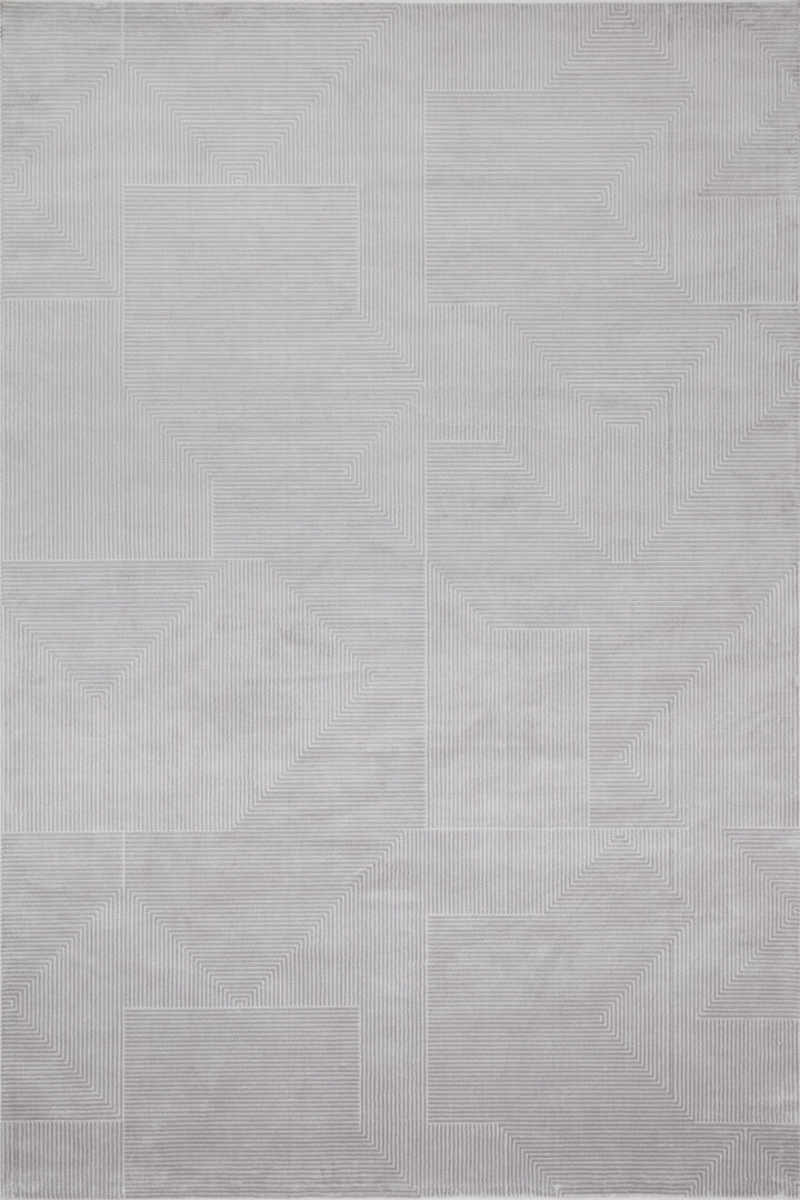 Geometrik Abstract Desenli Prato İpeksi Lüks Viskon Yolluk Özel Ölçü Kesme Halı Pr04 Gri - Frenda (1)