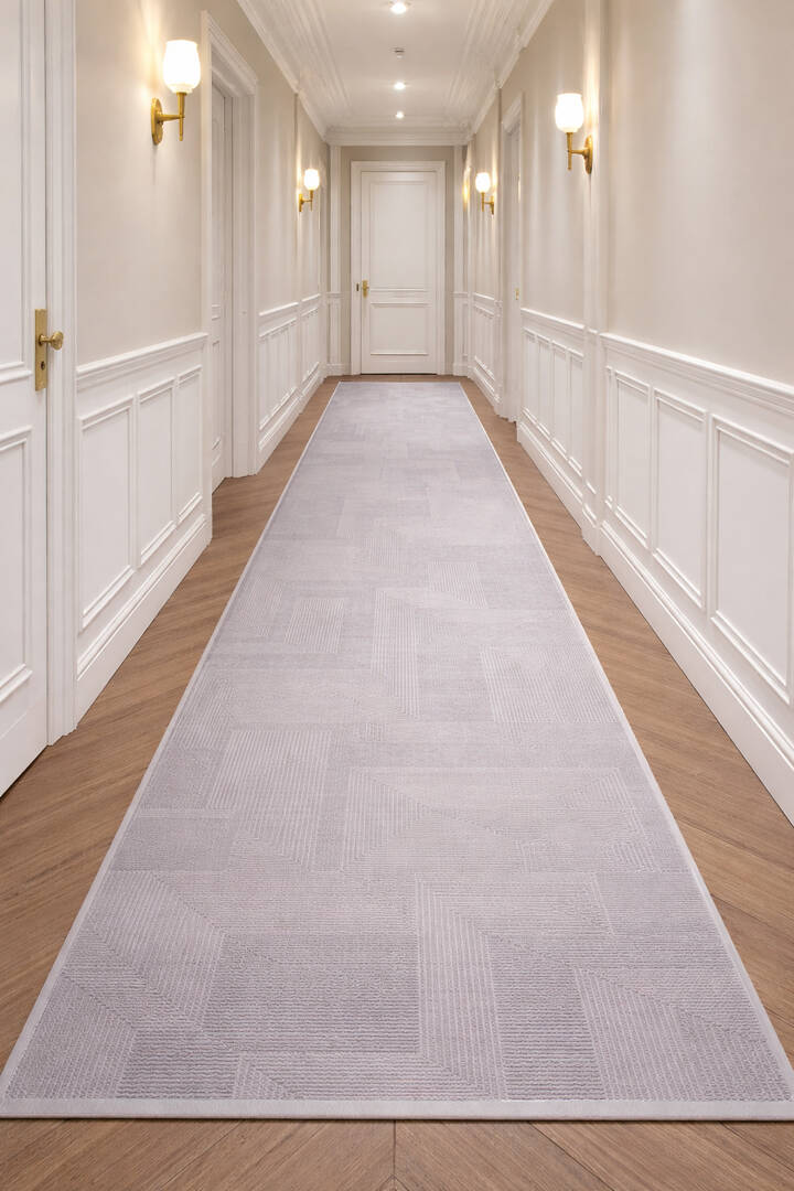 Geometrik Abstract Desenli Prato İpeksi Lüks Viskon Yolluk Özel Ölçü Kesme Halı Pr04 Gri - 1