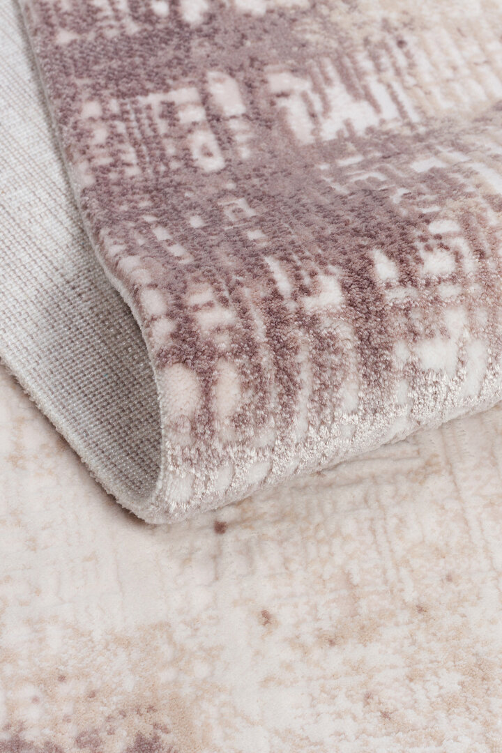 Geometrik Abstract Desenli Prato İpeksi Lüks Viskon Yolluk Özel Ölçü Kesme Halı Pr05 Krem - 5