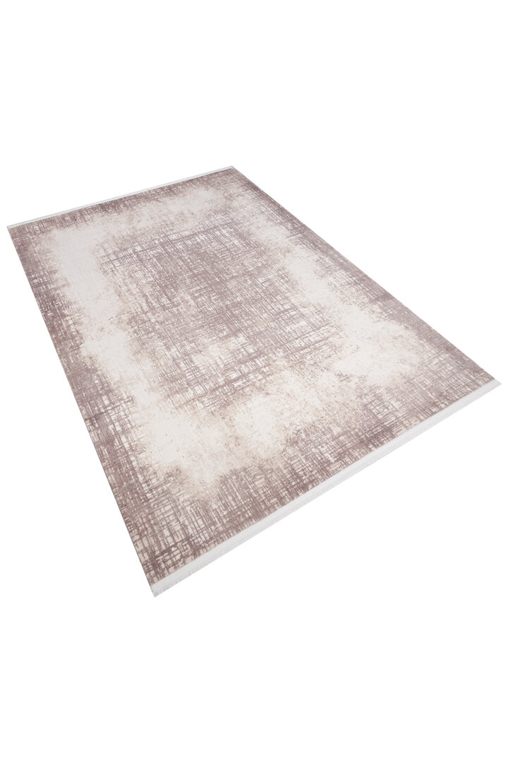 Geometrik Abstract Desenli Prato İpeksi Lüks Viskon Yolluk Özel Ölçü Kesme Halı Pr05 Krem - 3