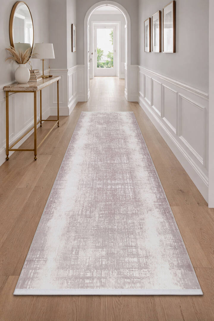 Geometrik Abstract Desenli Prato İpeksi Lüks Viskon Yolluk Özel Ölçü Kesme Halı Pr05 Krem - 1