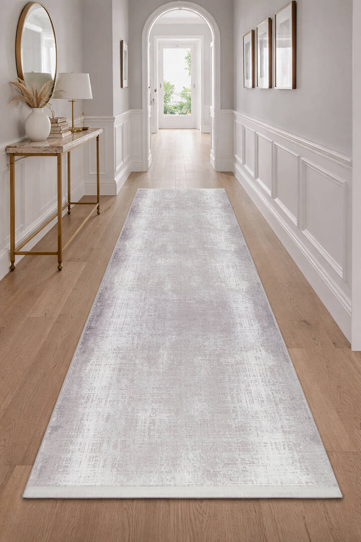 Geometrik Abstract Desenli Prato İpeksi Lüks Viskon Yolluk Özel Ölçü Kesme Halı Pr06 Gri - 1