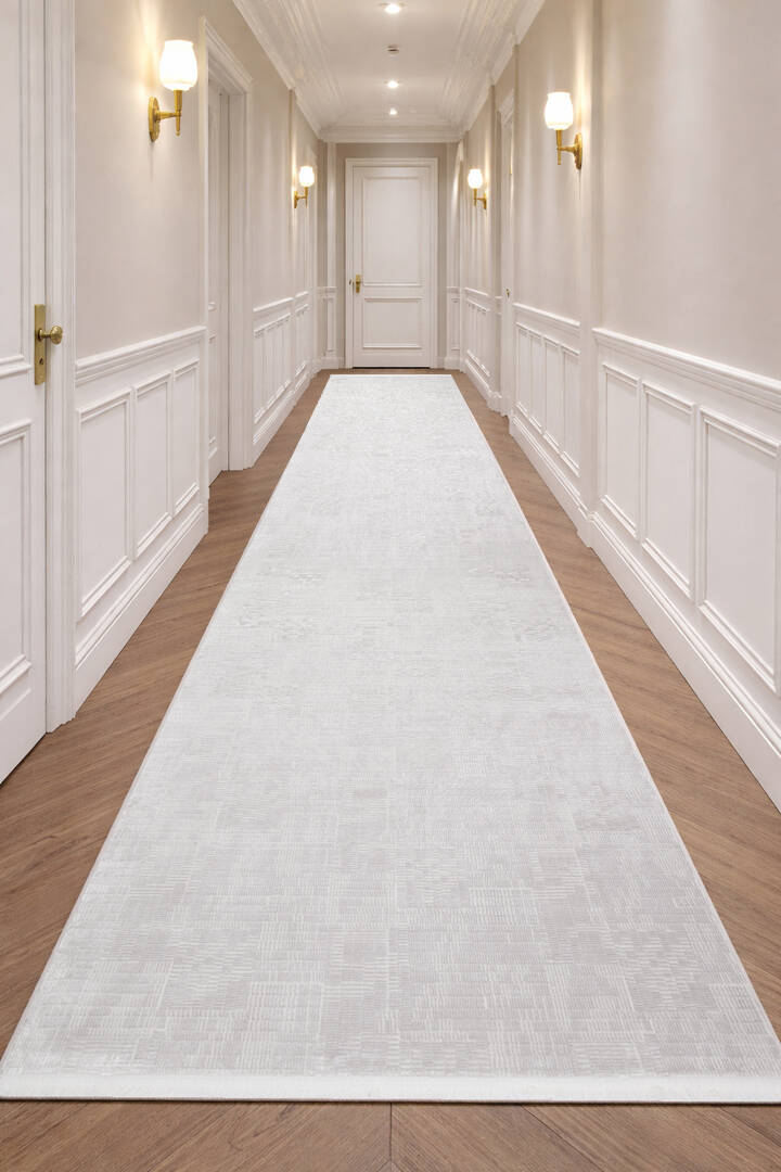 Geometrik Abstract Desenli Prato İpeksi Lüks Viskon Yolluk Özel Ölçü Kesme Halı Pr08 Gri - 1