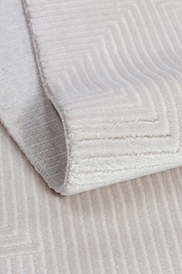 Geometrik Abstract Desenli Prato İpeksi Lüks Viskon Yuvarlak Halı Pr03 Gri - 3