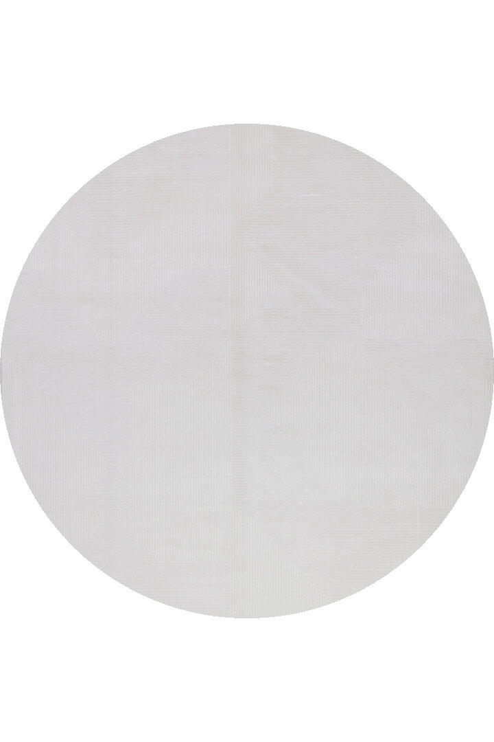 Geometrik Abstract Desenli Prato İpeksi Lüks Viskon Yuvarlak Halı Pr03 Gri 