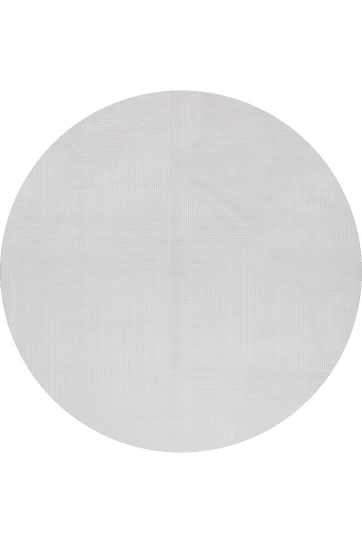 Geometrik Abstract Desenli Prato İpeksi Lüks Viskon Yuvarlak Halı Pr03 Gri - 1