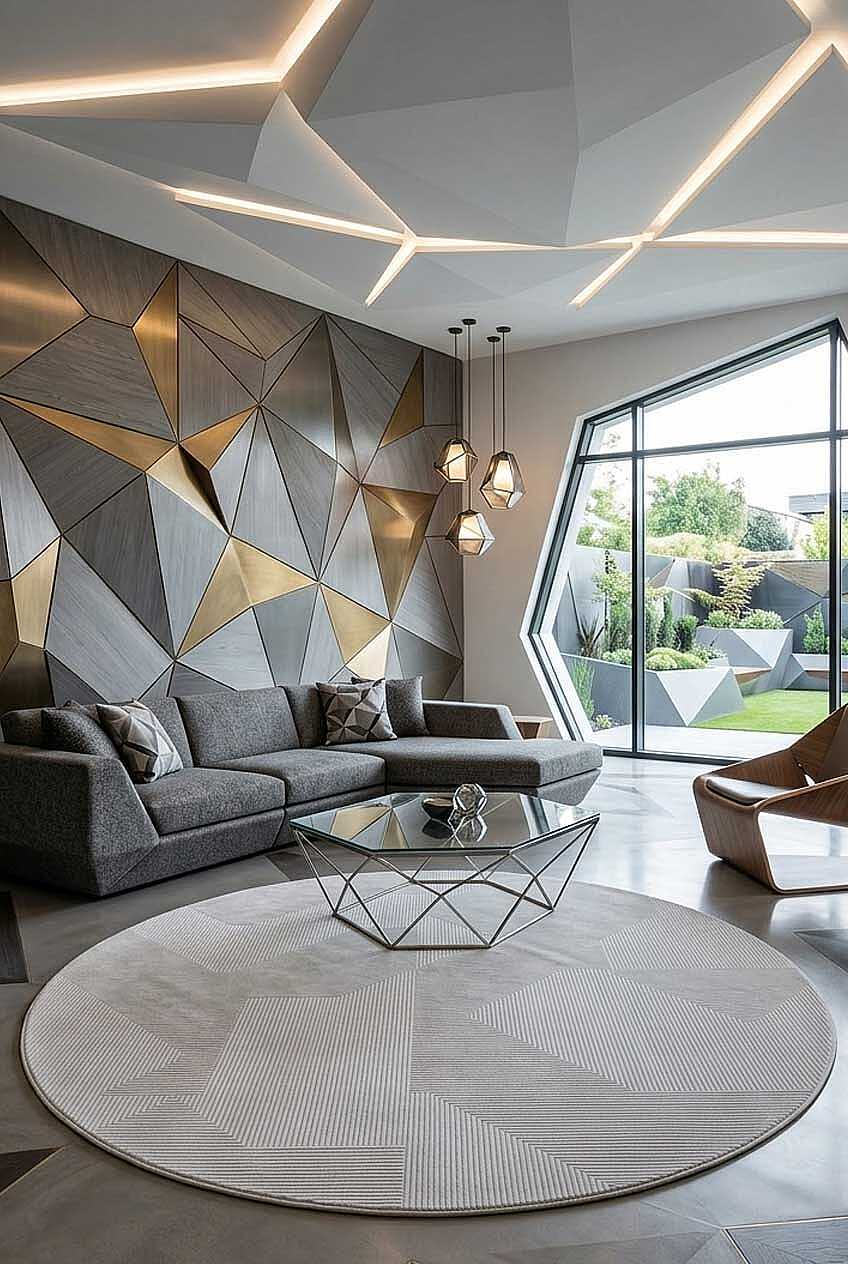 Geometrik Abstract Desenli Prato İpeksi Lüks Viskon Yuvarlak Halı Pr03 Gri
