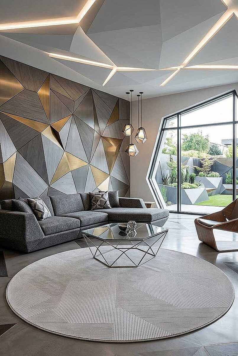 Geometrik Abstract Desenli Prato İpeksi Lüks Viskon Yuvarlak Halı Pr03 Gri - Frenda
