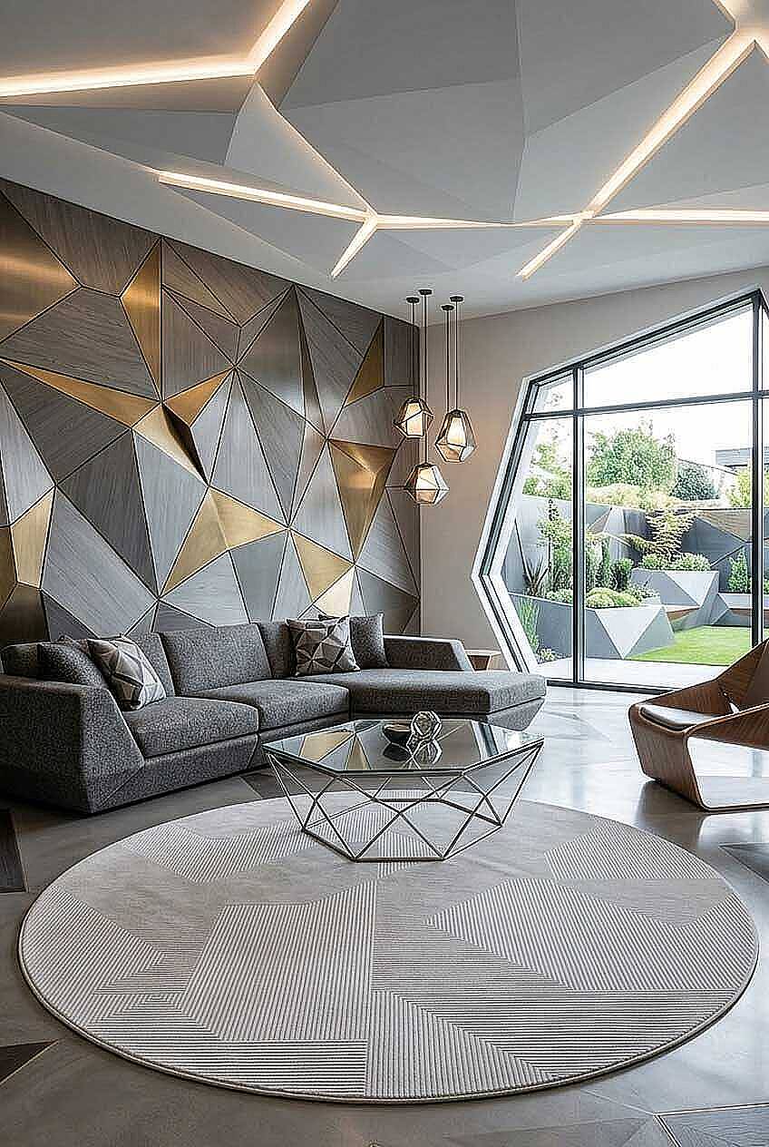 Geometrik Abstract Desenli Prato İpeksi Lüks Viskon Yuvarlak Halı Pr03 Gri - 1