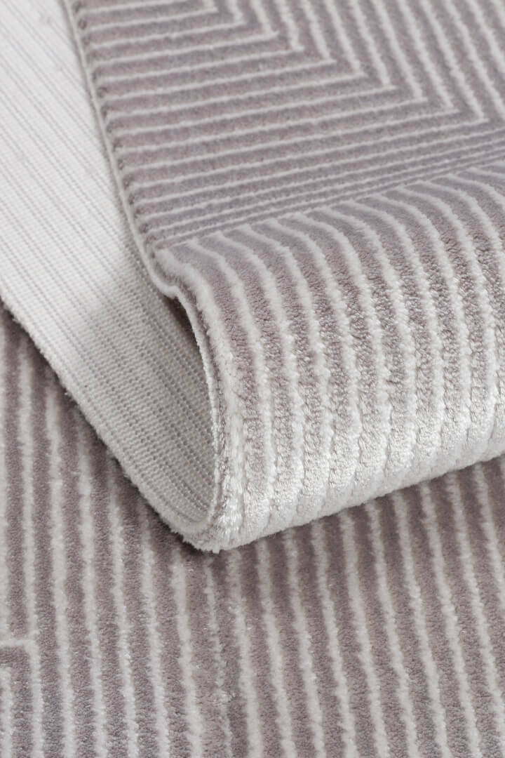 Geometrik Abstract Desenli Prato İpeksi Lüks Viskon Yuvarlak Halı Pr04 Gri - 3