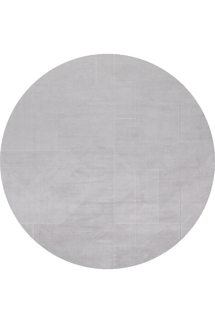 Geometrik Abstract Desenli Prato İpeksi Lüks Viskon Yuvarlak Halı Pr04 Gri 