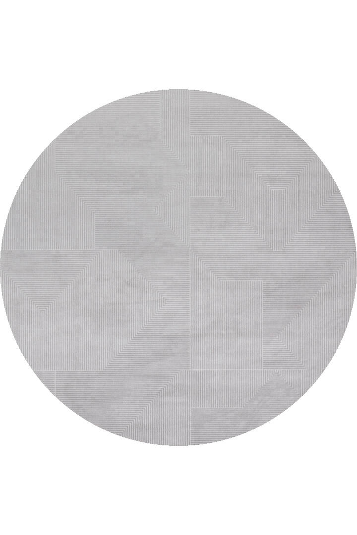 Geometrik Abstract Desenli Prato İpeksi Lüks Viskon Yuvarlak Halı Pr04 Gri - 1